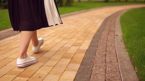 Woman is walking along the park lane — Stock Video