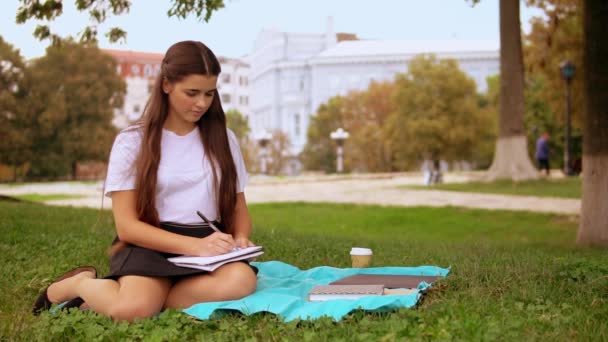 Jonge vrouw studeren aan de open lucht — Stockvideo