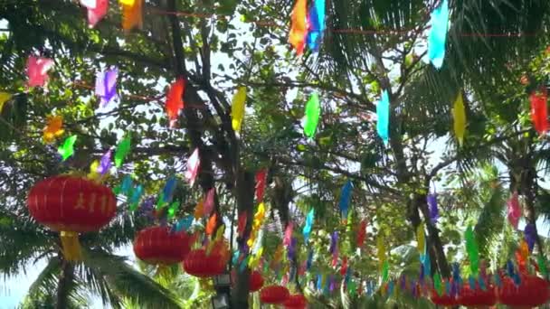 Казкові ліхтарі на листі азіатський декор — стокове відео