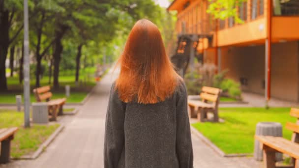 Nyáron a gyönyörű vöröshajú lány a parkban — Stock videók