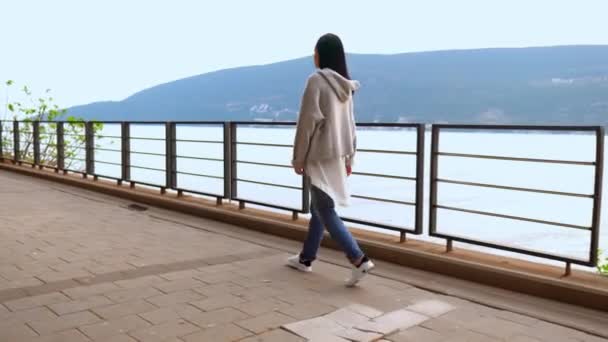 Beauté mince marche sur le pont — Video