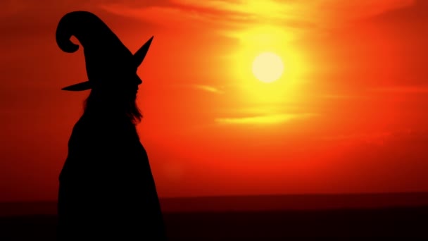 Evil sorceress with apple outside silhouette — Stock Video