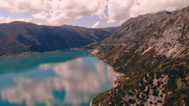 Aerial view on bay of kotor — Stock Video