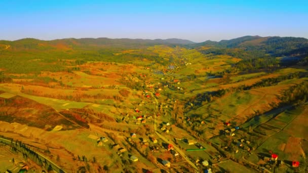 Drone vliegt boven het platteland — Stockvideo