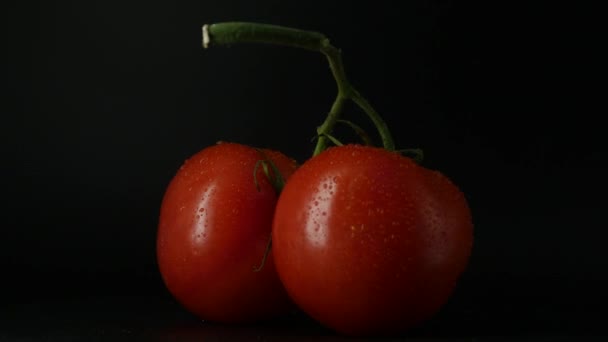 Närbild Rotation Röd Tomat Täckt Vattendroppar Fräsch Och Saftig Perfekt — Stockvideo
