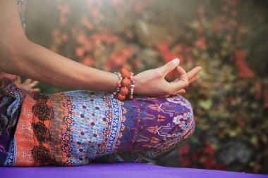 kadın pratik yoga meditasyon mudra jest closeup açık sonbahar gün içinde eller