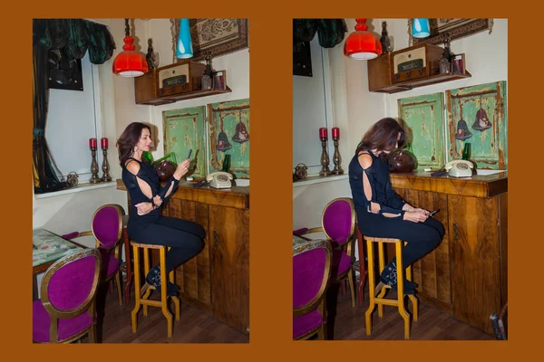 correct and incorrect sitting in this example woman sit in a cafe using smartphone side view