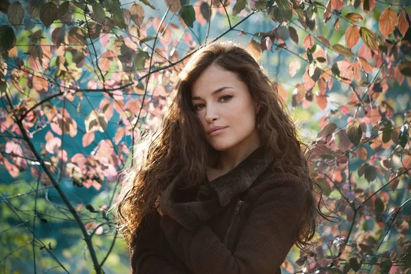 Jovem Mulher Outono Retrato Roupas Quentes Livre Luz Natural — Fotografia de Stock