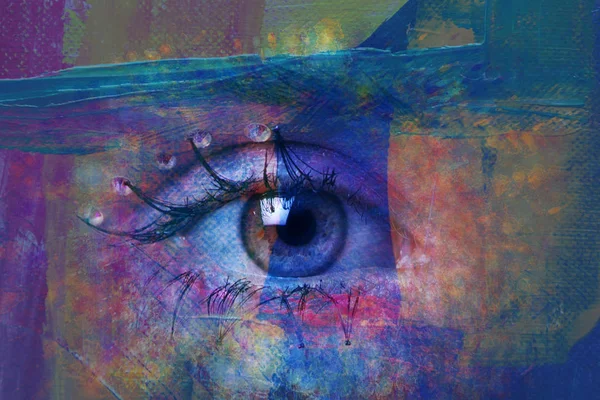 Closeup Της Γυναίκας Μπλε Μάτι Composite Φωτογραφία — Φωτογραφία Αρχείου