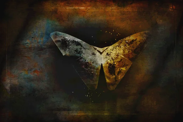 Барвистий Орігамі Метелик Змішаний Гранжевою Текстурою — стокове фото