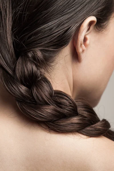 Closeup Wet Woman Hair Braid Studio Shot Rear View Focus — Stock Photo, Image