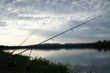 Almanya'da bir sıcak yaz akşamı Balık tutma Tuna Nehri 