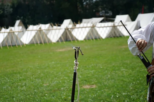 Średniowieczny Obóz Namiotowy Sfotografowany Festiwalu Niemczech — Zdjęcie stockowe