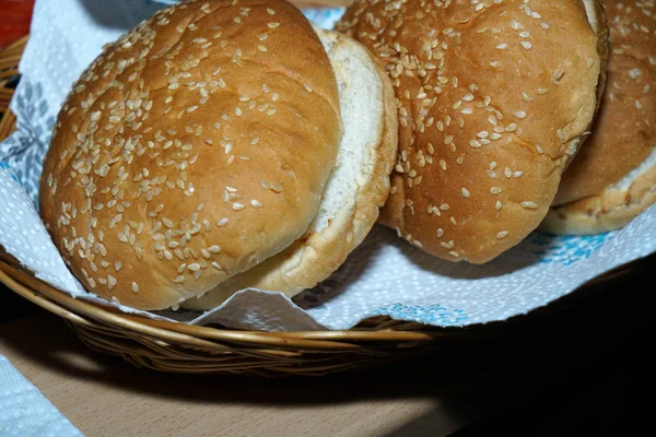 Кунжутна Булочка Білого Хлібного Тіста Зазвичай Використовується Їжі Гамбургерів — стокове фото