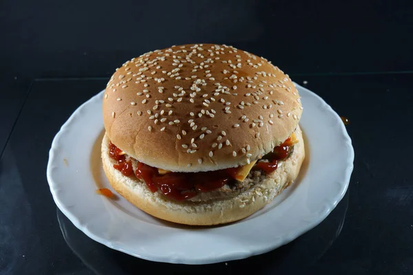 Pão Gergelim Massa Pão Branco Geralmente Usado Para Comer Hambúrgueres — Fotografia de Stock
