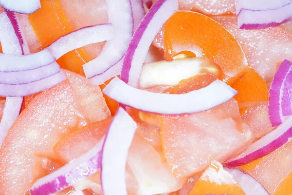 Onion Tomato Salad Washed Tomatoes Peeled Onion — Stock Photo, Image