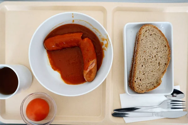 Tasty Currywurst French Fries Served Beer Garden Immediate Consumption — Stock Photo, Image