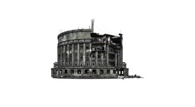 Merkez Bankası bina kalıntıları. Beyaz arka plan üzerinde izole. 3D render, illüstrasyon.