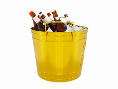 Kova buz soğuk bira şişeleri