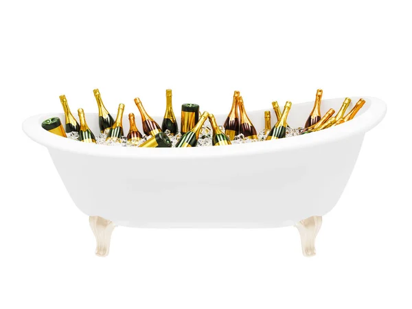 Champagne in ice of white bath — Stock Photo, Image