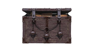 Eski kitaplar ile antik dekoratif göğüs. Ön görünüm.