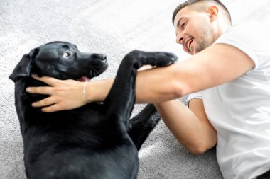 adam serbest meslek ile evde oynarken onun köpek labrador