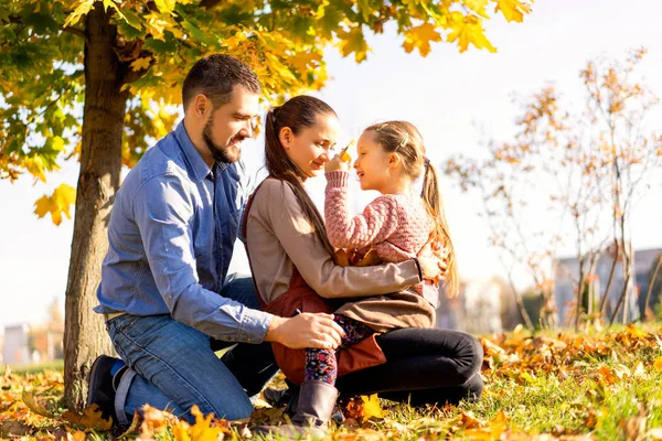 gün batımında sonbahar Park'ta yürüyordunuz aile