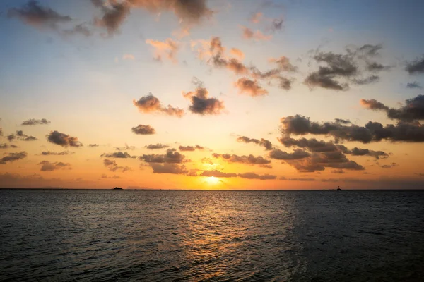 Puesta de sol en el mar con palmeras tropicales —  Fotos de Stock