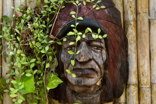 bamboo wall with Indian mask