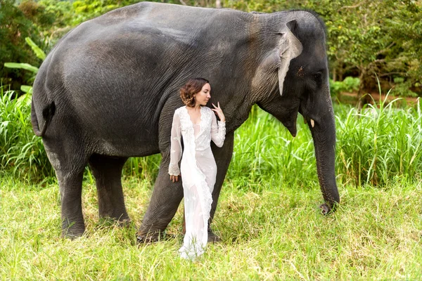 Kız ormanda bir fil sarılma