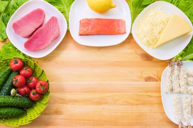 Boş kopya alanı merkezi ile designer için alay et. Yunan mutfağı. Deniz lezzetler ve Yeşiller