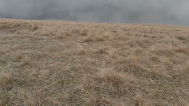 Vlucht over de kliffen van de rand van het plateau in de noordelijke Kaukasus. De grens van de wolk op de afgrond. Genomen op Mavik Air 4k 100mbps — Stockvideo