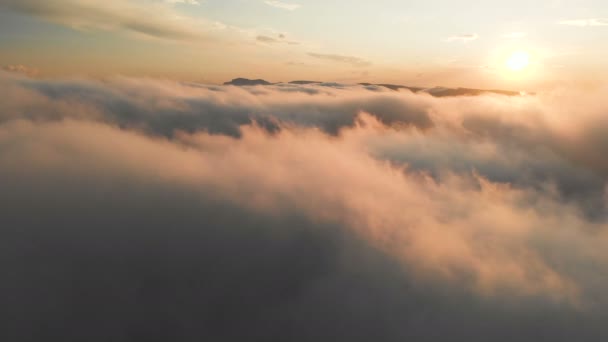 Volo reale sopra le nuvole timelapse di sera con il sole ritardato. Volo attraverso il paesaggio nuvoloso in movimento con bellissimi raggi di sole. Viaggiare in aereo. Perfetto per lo sfondo del cinema — Video Stock