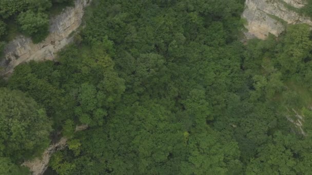 Vue aérienne Voler au-dessus d'une grande formation rocheuse située au pied du bord épique d'un plateau rocheux. La Russie. Caucase du Nord — Video
