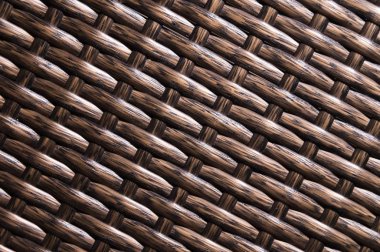 Close-up Koyu kahverengi arka plan polimer liflerden yapılmış hasır mobilya bir unsurdur. Sentetik lüks substrat