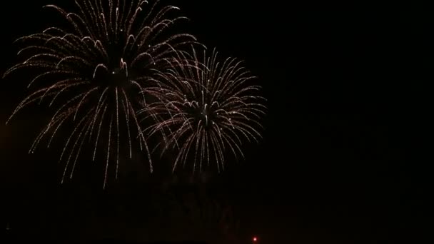 Káprázatos nagyszabású tűzijáték, világos fénnyel a horizont felett. Élő kamera — Stock videók