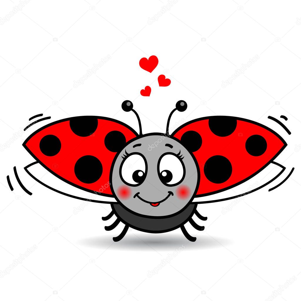 A smiling ladybug with wings open and a smile