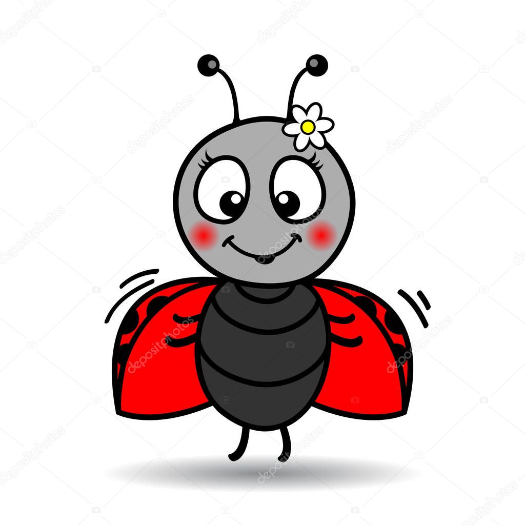 Ladybug with flower and smile animation vector