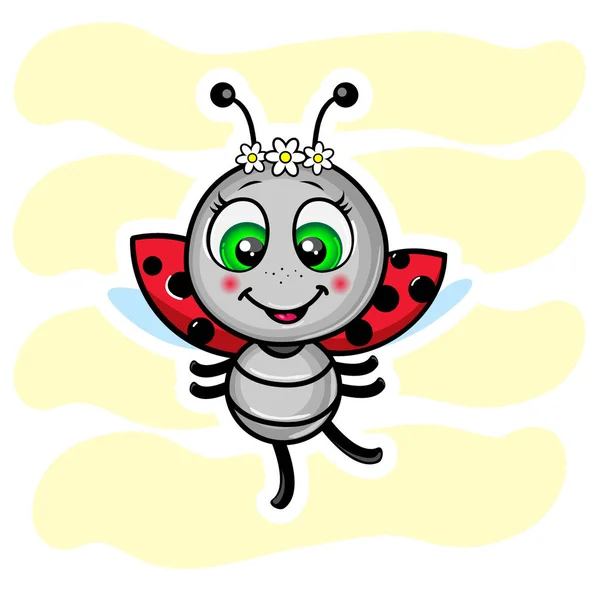 Boldog Lady Bug Nagy Mosollyal — Stock Vector