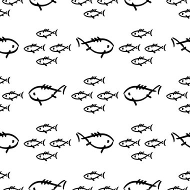 Düz tek renkli vektör kesintisiz deniz balığı desen kroki. Kumaş Tekstil yaz desen. Şirin doodle desen ile sualtı deniz yaratıkları. Vektör çizim saf öğesi yaban hayatı deniz süsleme.
