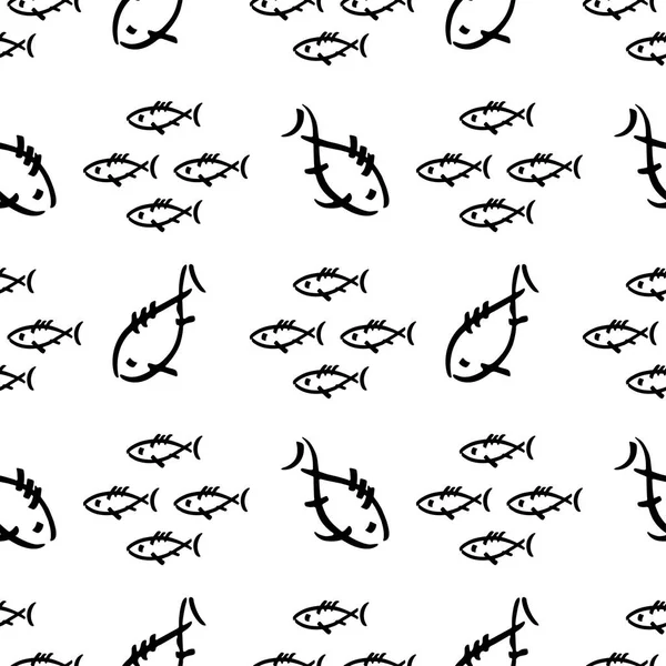 Düz tek renkli vektör kesintisiz deniz balığı desen kroki. Kumaş Tekstil yaz desen. Şirin doodle desen ile sualtı deniz yaratıkları. Vektör çizim saf öğesi yaban hayatı deniz süsleme.