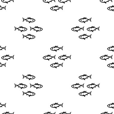 Düz tek renkli vektör kesintisiz deniz balığı desen kroki. Kumaş Tekstil yaz desen. Şirin doodle desen ile sualtı deniz yaratıkları. Vektör çizim saf öğesi yaban hayatı deniz süsleme.