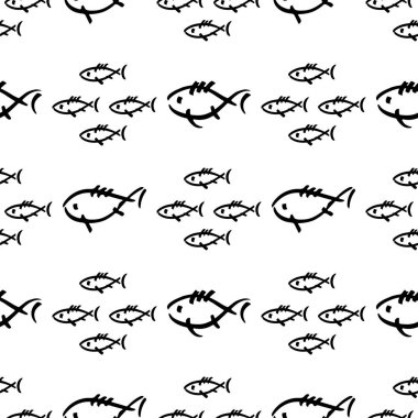 Düz tek renkli vektör kesintisiz deniz balığı desen kroki. Kumaş Tekstil yaz desen. Şirin doodle desen ile sualtı deniz yaratıkları. Vektör çizim saf öğesi yaban hayatı deniz süsleme.