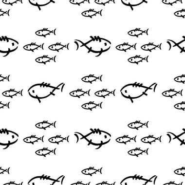 Düz tek renkli vektör kesintisiz deniz balığı desen kroki. Kumaş Tekstil yaz desen. Şirin doodle desen ile sualtı deniz yaratıkları. Vektör çizim saf öğesi yaban hayatı deniz süsleme.