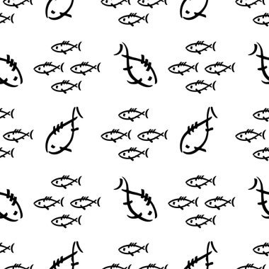 Düz tek renkli vektör kesintisiz deniz balığı desen kroki. Kumaş Tekstil yaz desen. Şirin doodle desen ile sualtı deniz yaratıkları. Vektör çizim saf öğesi yaban hayatı deniz süsleme.