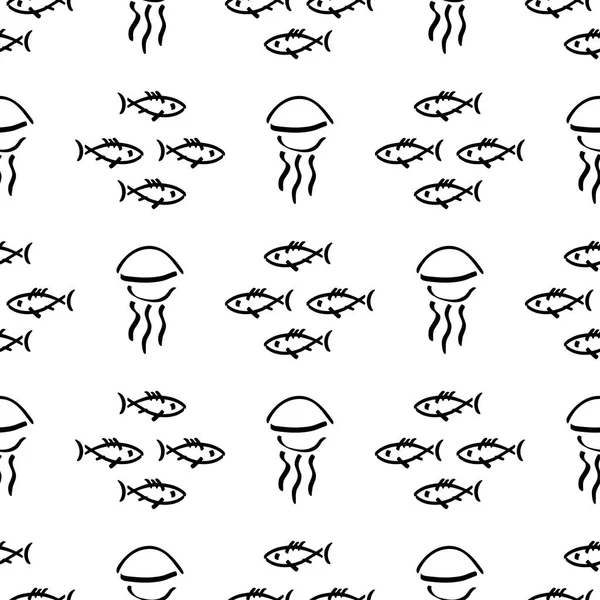 Düz tek renkli vektör kesintisiz deniz balığı desen kroki. Kumaş Tekstil yaz desen. Şirin doodle desen ile sualtı deniz yaratıkları. Vektör çizim saf öğesi yaban hayatı deniz süsleme.