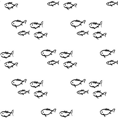 Düz tek renkli vektör kesintisiz deniz balığı desen kroki. Kumaş Tekstil yaz desen. Şirin doodle desen ile sualtı deniz yaratıkları. Vektör çizim saf öğesi yaban hayatı deniz süsleme.