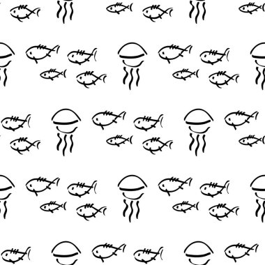 Düz tek renkli vektör kesintisiz deniz balığı desen kroki. Kumaş Tekstil yaz desen. Şirin doodle desen ile sualtı deniz yaratıkları. Vektör çizim saf öğesi yaban hayatı deniz süsleme.