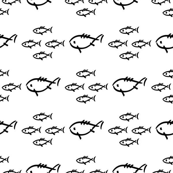 Düz tek renkli vektör kesintisiz deniz balığı desen kroki. Kumaş Tekstil yaz desen. Şirin doodle desen ile sualtı deniz yaratıkları. Vektör çizim saf öğesi yaban hayatı deniz süsleme.