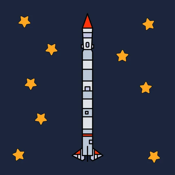 Line flat color vector icon elements of aerospace program multistage rocket. Cartoon style rocket, astronaut adventure. Spaceship technology illustration. Space investigations. Galaxy. Clipart logo. — Stock Vector